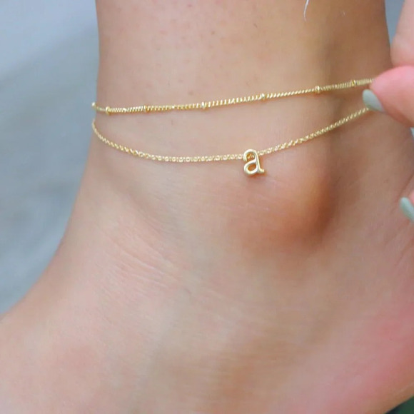 💛GOLD A to Z LETTER SPARKLE INITIAL ANKLET ALPHABET BRACELET GIFT, ELDM22279 - Picture 5 of 11